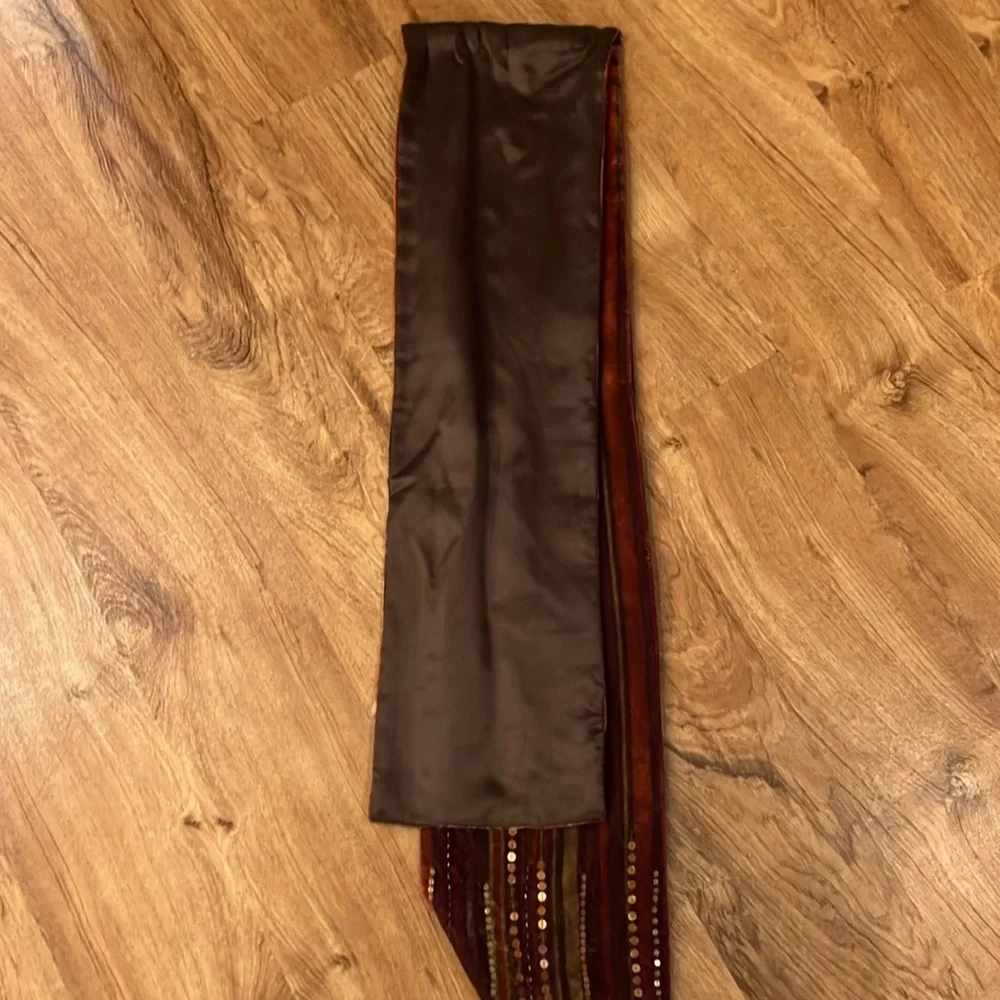 Striped Velvet Scarf with Sequins brown red